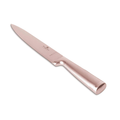 Product image of Slicer knife 20cm. Part of the Taupe Collection/Black Rose Collection . Features: • Material: stainless steel with satin and mirror polish handle • Size: 20 cm • Color: rose gold. (Studio view). Official Berlinger Haus product, boosted by Promintra sl.
