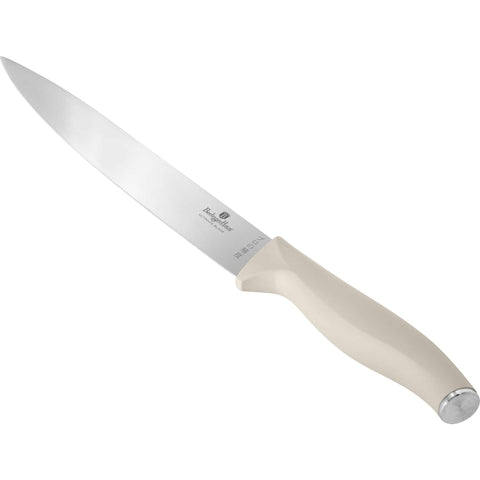 Product image of 6pcs knife set. Part of the Sahara Collection . Features: • Material: stainless steel • Chef knife 20 cm • Bread knife 20 cm • Santoku knife 17,5 cm • Utility knife 12,5 cm • Paring knife 9 cm • Santoku kn.... (Studio view). Official Berlinger Haus product, boosted by Promintra sl.