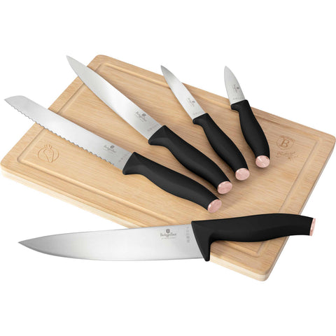 Set De 6 Cuchillos Con Tabla De Cortar De Bambú