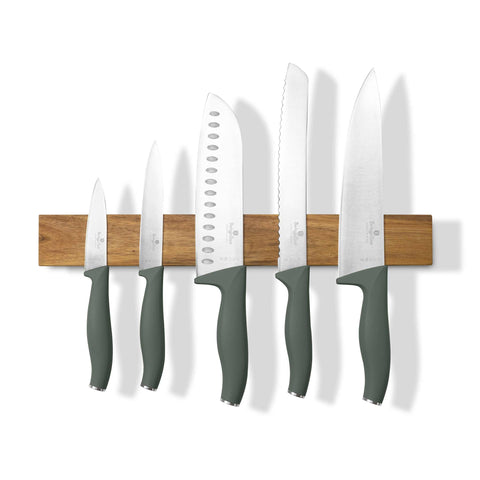 6pcs knife set with acacia wood magnetic hanger