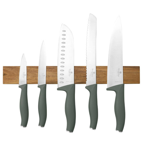 BH/2978, 6pcs knife set with acacia wood magnetic hanger, matt-green, 6 pcs knife set with acacia wood hanger, knife set, knives, knife, acacia wood hanger, hanging
