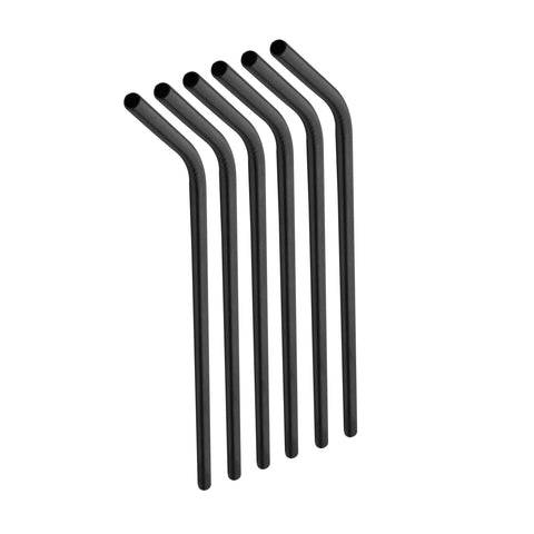 Product image of 6pcs stainless steel bent straw set. Part of the Black Vantage Collection/Matte Black Collection/Black Silver Collection . Features: • Material: 18/10 stainless steel • Size: 24 cm • Color: mirror black. (Studio view). Official Berlinger Haus product, boosted by Promintra sl.