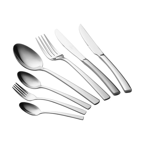 Product image of 42pcs cutlery set with steak knife. Part of the Cutlery sets . Features: • Material: stainless steel, MIRROR finish • Include: • 6 pcs table knife 7,0 mm • 6 pcs table spoon 3,5 mm • 6 pcs table fork 3,5 mm • 6 pcs tea s.... (Studio view). Official Berlinger Haus product, boosted by Promintra sl.