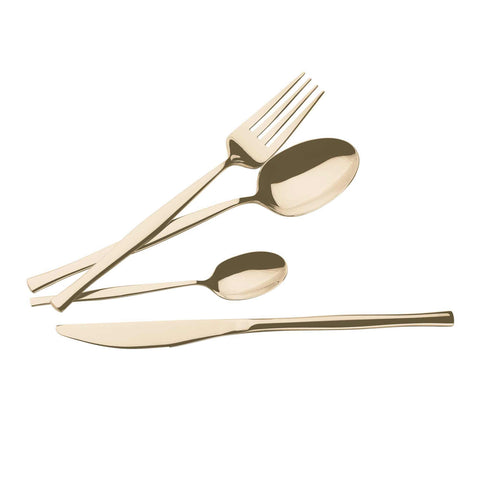 Product image of 24pcs cutlery set with GOLD PVD COATING mirror POLISH. Part of the Cutlery sets . Features: • Material: stainless steel with full MIRROR finish • Include: • Table knife 6 pcs 7,0 mm • Table fork 6 pcs 4,0 mm • Table spoon 6 pcs 4,0 mm • Te.... (Studio view). Official Berlinger Haus product, boosted by Promintra sl.