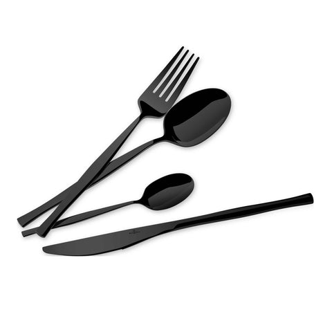 Product image of 24pcs cutlery set with BLACK PVD coating mirror POLISH. Part of the Cutlery sets . Features: • Material: stainless steel with full MIRROR finish • Include: • Table knife 6 pcs 7,0 mm • Table fork 6 pcs 4,0 mm • Table spoon 6 pcs 4,0 mm • Te.... (Studio view). Official Berlinger Haus product, boosted by Promintra sl.