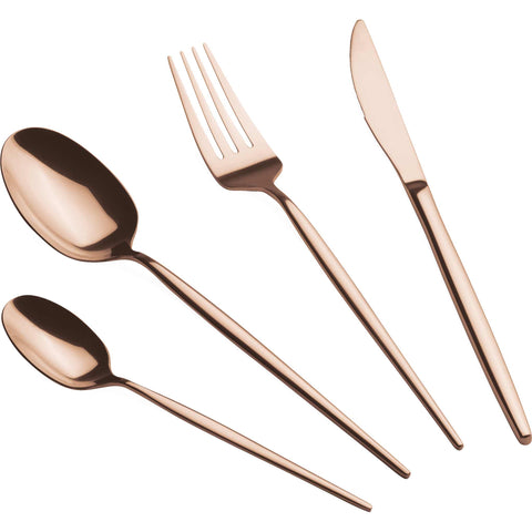 Product image of 24pcs cutlery set with ROSE GOLD PVD COATING mirror POLISH. Part of the Cutlery sets . Features: • Material: stainless steel with full MIRROR finish • Include: • Table knife 6 pcs 7,0 mm • Table fork 6 pcs 4,0 mm • Table spoon 6 pcs 4,0 mm • Te.... (Studio view). Official Berlinger Haus product, boosted by Promintra sl.
