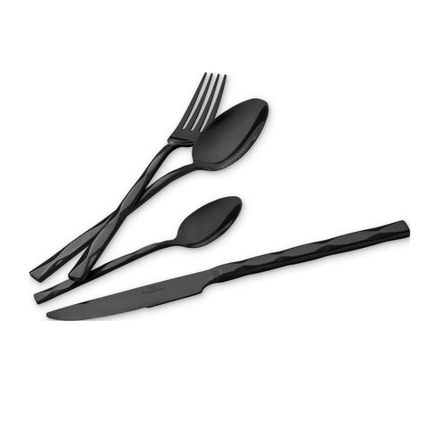 Product image of 24pcs cutlery set with BLACK PVD coating mirror POLISH. Part of the Cutlery sets . Features: • Material: stainless steel with MIRROR finish • Include: • Table knife 6 pcs, 7,0 mm • Table fork 6 pcs 4,0 mm • Table spoon 6 pcs 4,0 mm • Tea sp.... (Studio view). Official Berlinger Haus product, boosted by Promintra sl.