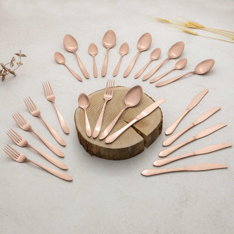 BH/2213A, BH/3076, cubiertos, cutlery, Cutlery Set, Cutlery sets, juego de cubiertos, juego de cubiertos de 24 piezas, juego de cubiertos de 24 piezas con recubrimiento PVD de oro rosa pulido satinado, oro rosa, satinado, Tableware, Cutlery sets, cutlery, Imagen tipo estilo de vida: detalles y funciones.