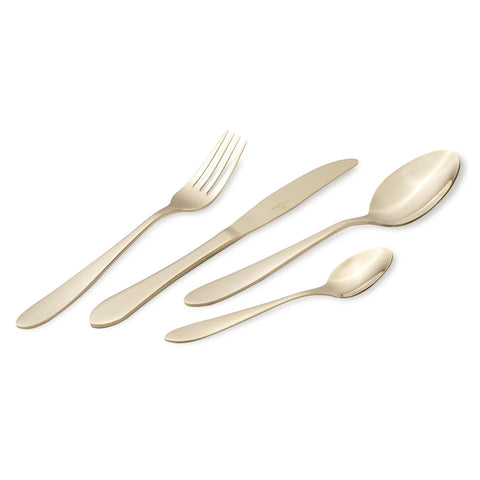 Product image of 24pcs cutlery set with GOLD PVD COATING mirror POLISH. Part of the Cutlery sets . Features: • Material: stainless steel with FULL MIRROR finish • Include: • Table knife 6 pcs 5,0 mm • Table fork 6 pcs 3,0 mm • Table spoon 6 pcs 3,0 mm • Te.... (Studio view). Official Berlinger Haus product, boosted by Promintra sl.
