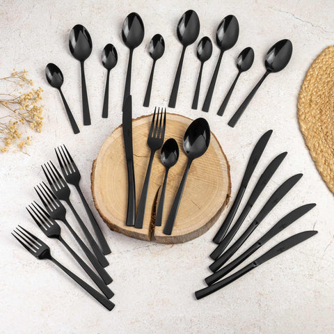 Juego De Cubiertos De 24 Piezas Con Revestimiento Pvd Negro Pulido Espejo, Imagen lifestyle