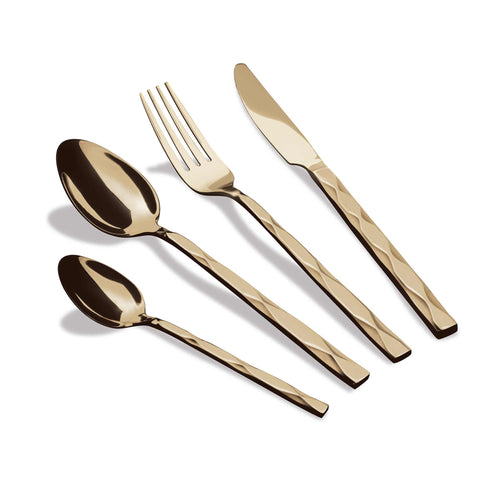 Product image of 24pcs cutlery set with GOLD PVD COATING mirror POLISH. Part of the Cutlery sets . Features: • Material: stainless steel with full MIRROR finish • Include: • Table knife 6 pcs 7,0 mm • Table fork 6 pcs 4,0 mm • Table spoon 6 pcs 4,0 mm • Te.... (Studio view). Official Berlinger Haus product, boosted by Promintra sl.