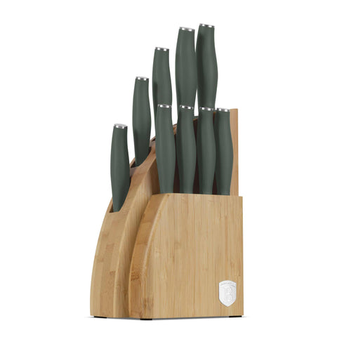 Conjunto de 10 facas com suporte de bambu