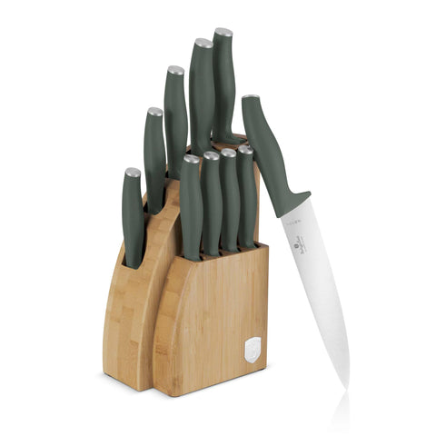 Conjunto de 10 facas com suporte de bambu