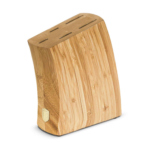 Product image of 6pcs knife set with BAMBOO stand. Part of the Sahara Collection/Leonardo Collection . Features: • Material: stainless steel with satin and mirror polish handle • Chef knife 20 cm • Bread knife 20 cm • Santoku knife 17,5 cm • Utility knife 12,5.... (Studio view). Official Berlinger Haus product, boosted by Promintra sl.