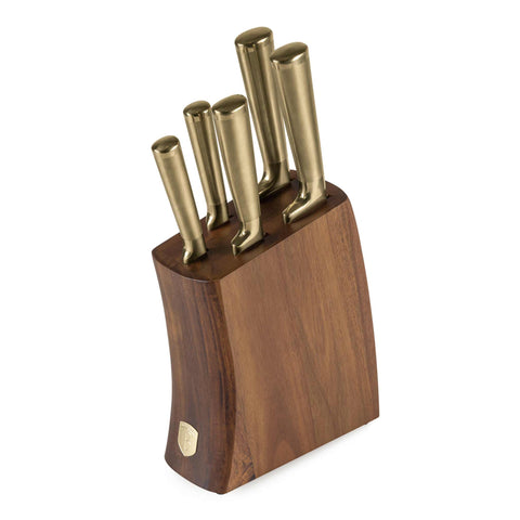 Juego De 6 Cuchillos Con Soporte De Madera De Acacia