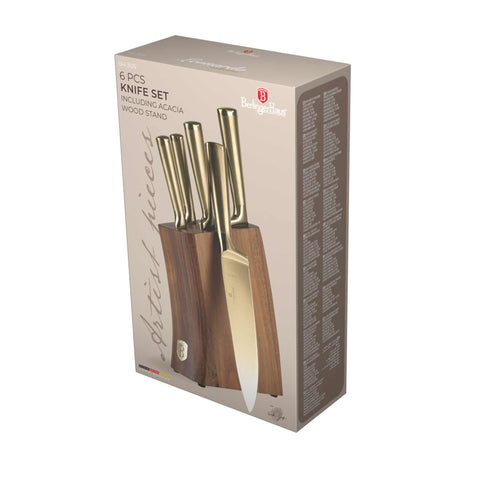 Juego De 6 Cuchillos Con Soporte De Madera De Acacia, Embalaje del producto