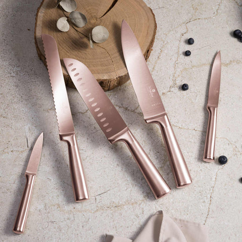 Set De 6 Cuchillos Con Soporte De Madera De Acacia