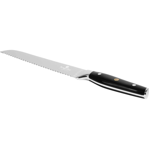 Product image of Bread knife 20cm. Part of the Black Vantage Collection/Matte Black Collection/Black Silver Collection . Features: • Material: stainless steel • Size: 20 cm • Color: black- silver. (Studio view). Official Berlinger Haus product, boosted by Promintra sl.