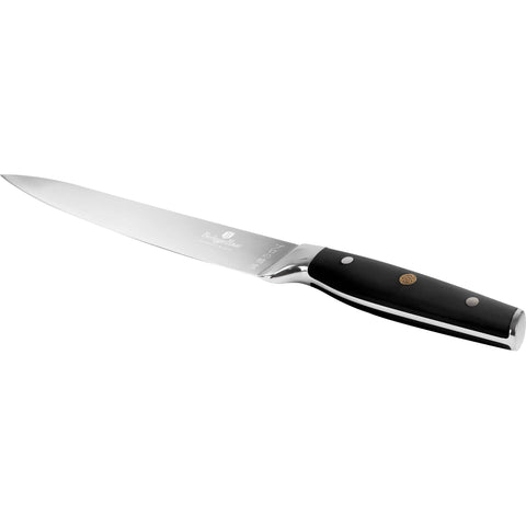Product image of Slicer knife 20cm. Part of the Black Vantage Collection/Matte Black Collection/Black Silver Collection . Features: • Material: stainless steel • Size: 20 cm • Color: black- silver. (Studio view). Official Berlinger Haus product, boosted by Promintra sl.