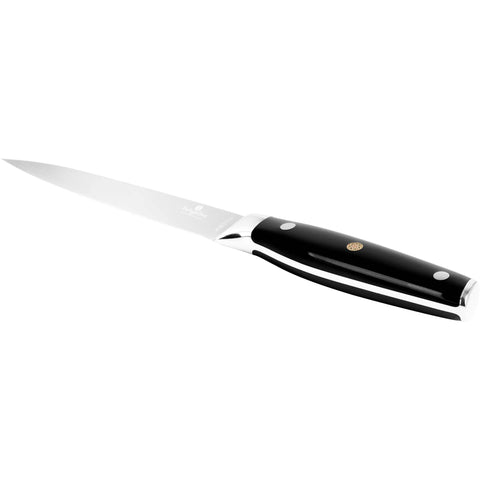 Product image of Utility knife 12,5cm. Part of the Black Vantage Collection/Matte Black Collection/Black Silver Collection . Features: • Material: stainless steel • Size: 12,5 cm • Color: black- silver. (Studio view). Official Berlinger Haus product, boosted by Promintra sl.