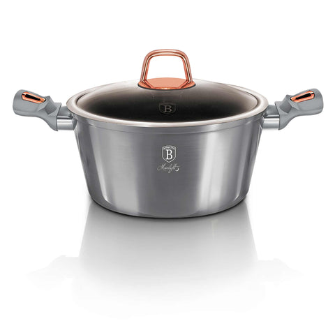 Product image of Casserole with lid 20cm. Part of the Moonlight Collection . Features: • Material: forged aluminum • Casserole with lid Ø20*10,4 cm 2,5L • Color: metallic grey REGISTERED DESIGN BY BERLINGER HAUS!. (Studio view). Official Berlinger Haus product, boosted by Promintra sl.