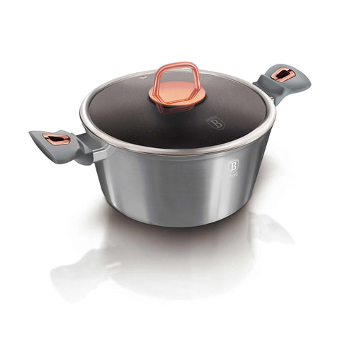 Product image of Casserole with lid 20cm. Part of the Moonlight Collection . Features: • Material: forged aluminum • Casserole with lid Ø20*10,4 cm 2,5L • Color: metallic grey REGISTERED DESIGN BY BERLINGER HAUS!. (Studio view). Official Berlinger Haus product, boosted by Promintra sl.