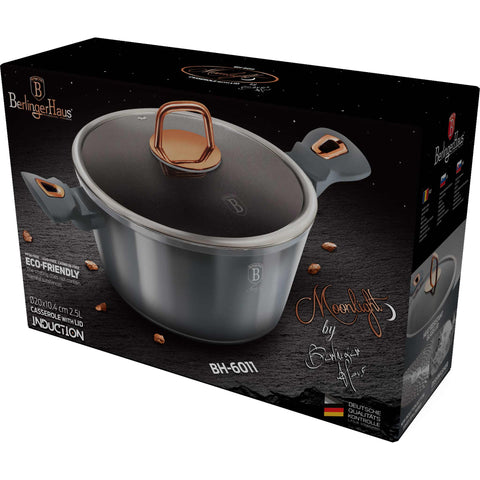 Product image of Casserole with lid 20cm. Part of the Moonlight Collection . Features: • Material: forged aluminum • Casserole with lid Ø20*10,4 cm 2,5L • Color: metallic grey REGISTERED DESIGN BY BERLINGER HAUS!. (Studio view). Official Berlinger Haus product, boosted by Promintra sl.
