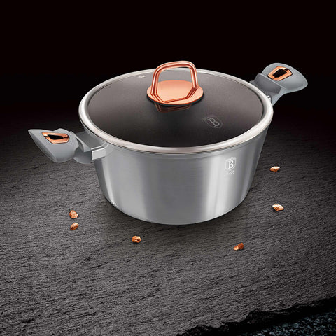 Product image of Casserole with lid 20cm. Part of the Moonlight Collection . Features: • Material: forged aluminum • Casserole with lid Ø20*10,4 cm 2,5L • Color: metallic grey REGISTERED DESIGN BY BERLINGER HAUS!. (Studio view). Official Berlinger Haus product, boosted by Promintra sl.