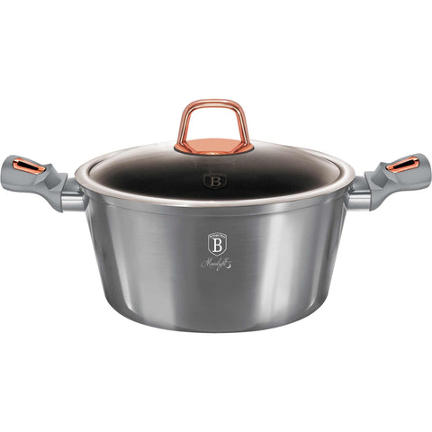 Product image of Casserole with lid 20cm. Part of the Moonlight Collection . Features: • Material: forged aluminum • Casserole with lid Ø20*10,4 cm 2,5L • Color: metallic grey REGISTERED DESIGN BY BERLINGER HAUS!. (Studio view). Official Berlinger Haus product, boosted by Promintra sl.