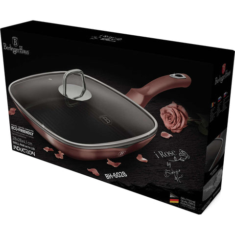 Imatge del producte de la paella amb tapa de 28 cm. Part de la col·lecció I-Rose. Característiques: • Material: alumini forjat • Paella amb tapa Ø28*4,1 cm 2,1L • Color: rosa metàl·lic DISSENY REGISTRAT DE BERLINGER HAUS!. (Vista de l'estudi). Producte oficial de Berlinger, impulsat per Promintra sl.