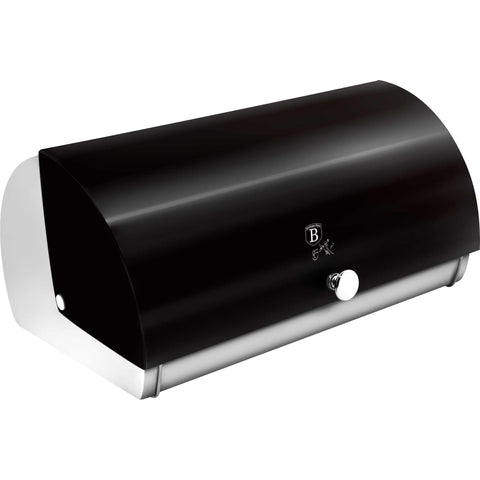 Imagem do produto: Caixa de pão. Parte da Coleção Black Vantage/Coleção Matte Black/Coleção Black Silver. Características: • Material: aço inoxidável • Dimensões da caixa de pão: 38,5 x 28 x 18,5 cm • Cor externa: preto fosco com detalhes em prata. (Imagem de estúdio). Produto oficial Berlinger Haus, com o apoio da Promintra sl.