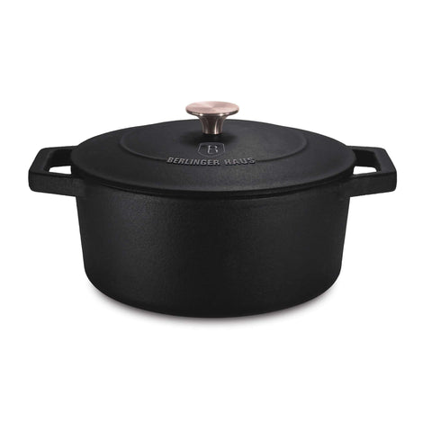 Product image of Casserole 20cm cast iron. Part of the Strong Mold Seria . Features: • Material: cast iron with ENAMEL coating • Size: Ø20*10 cm 2,75 L • Color: matt black. (Studio view). Official Berlinger Haus product, boosted by Promintra sl.