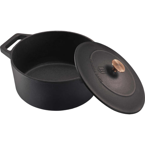 Product image of Casserole 24cm cast iron. Part of the Strong Mold Seria . Features: • Material: cast iron with ENAMEL coating • Size: Ø24*11 cm 4,35 L • Color: matt black. (Studio view). Official Berlinger Haus product, boosted by Promintra sl.
