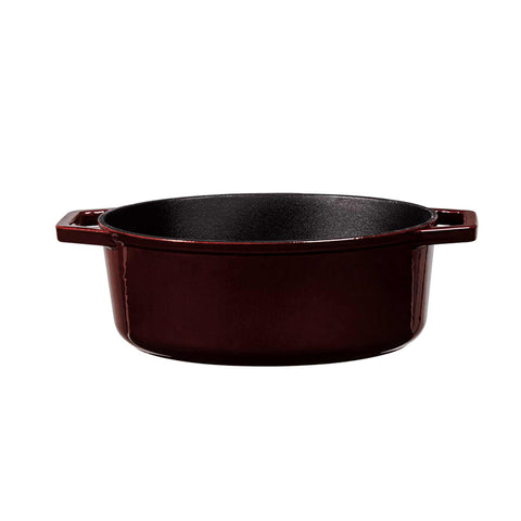 Product image of Oval roaster 30cm cast iron. Part of the Strong Mold Seria . Features: • Material: cast iron with 2 layers shiny ENAMEL coating • Size: Ø30*12 cm 4,65 L • Color: burgundy. (Studio view). Official Berlinger Haus product, boosted by Promintra sl.