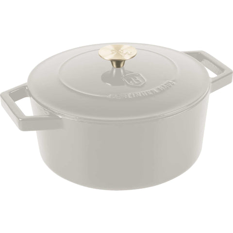 Product image of Casserole 24cm cast iron. Part of the Sahara Collection . Features: • Material: cast iron with 3 layers shiny ENAMEL coating • Size: Ø24*11 cm 4,35 L • Color: cream. (Studio view). Official Berlinger Haus product, boosted by Promintra sl.