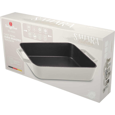Imatge del producte de la planxa per a rostir de 30 cm. Part de la col·lecció Sahara. Característiques: • Material: ferro colat amb 3 capes de recobriment d'ESMALT brillant • Mida: Ø30*20 cm 3 L • Color: crema. (Vista d'estudi). Producte oficial de Berlinger, impulsat per Promintra sl.