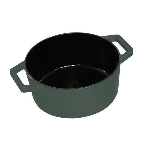 Product image of Casserole 24cm cast iron. Part of the Matte Green Collection . Features: • Material: cast iron with 3 layers shiny ENAMEL coating • Size: Ø24*11 cm 4,35 L • Color: matt green. (Studio view). Official Berlinger Haus product, boosted by Promintra sl.