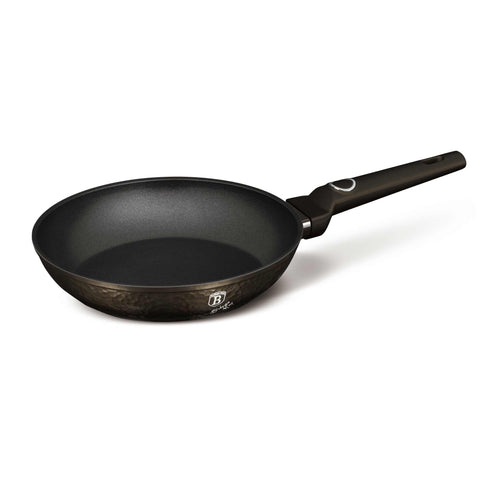 Product image of Frypan 20cm. Part of the Primal Gloss Collection . Features: • Material: forged aluminum • Frypan Ø20*4,5 cm 1,0L • Color: dark grey with black shadow and shining hammer effect REGISTERED DESIGN BY BERLINGER .... (Studio view). Official Berlinger Haus product, boosted by Promintra sl.