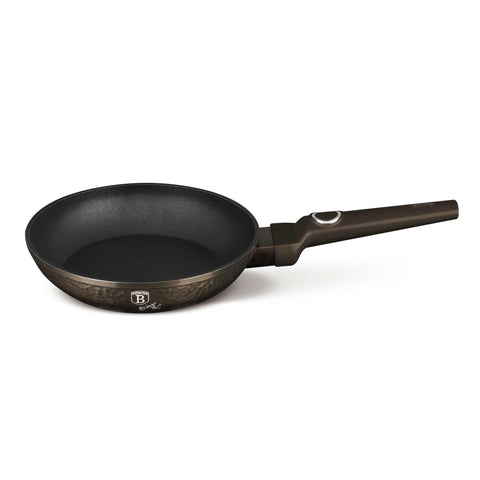 Product image of Frypan 20cm. Part of the Primal Gloss Collection . Features: • Material: forged aluminum • Frypan Ø20*4,5 cm 1,0L • Color: dark grey with black shadow and shining hammer effect REGISTERED DESIGN BY BERLINGER .... (Studio view). Official Berlinger Haus product, boosted by Promintra sl.
