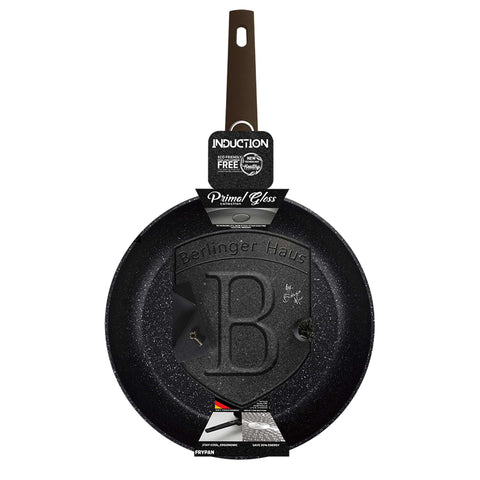 Product image of Frypan 20cm. Part of the Primal Gloss Collection . Features: • Material: forged aluminum • Frypan Ø20*4,5 cm 1,0L • Color: dark grey with black shadow and shining hammer effect REGISTERED DESIGN BY BERLINGER .... (Studio view). Official Berlinger Haus product, boosted by Promintra sl.