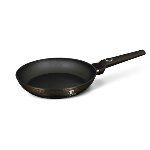 Product image of Frypan 24cm. Part of the Primal Gloss Collection . Features: • Material: forged aluminum • Frypan Ø24*4,8 cm 1,7L • Color: dark grey with black shadow and shining hammer effect REGISTERED DESIGN BY BERLINGER .... (Studio view). Official Berlinger Haus product, boosted by Promintra sl.
