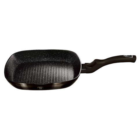 Product image of Grill pan 28cm. Part of the Metallic Line Shiny Black Edition . Features: • Material: forged aluminum • Grill pan Ø28*4,1 cm 2,1L • Color: shiny black with black shadow REGISTERED DESIGN BY BERLINGER HAUS!. (Studio view). Official Berlinger Haus product, boosted by Promintra sl.