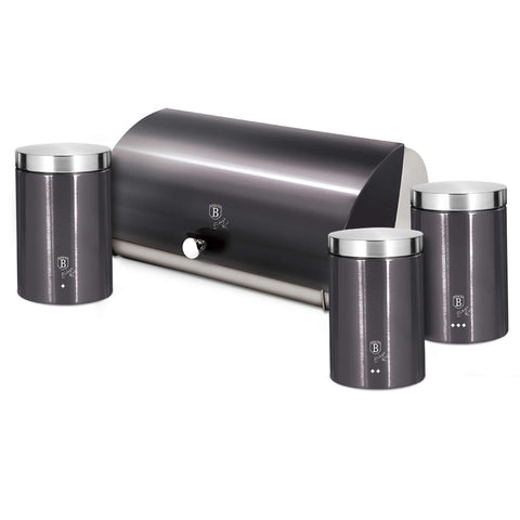 BH/6732, Panera con juego de 3 recipientes, Gris oscuro, Panera con juego de recipientes, Juego de recipientes, Botes de cocina, Contenedores de almacenamiento, Panera, Panera, Almacenamiento de alimentos