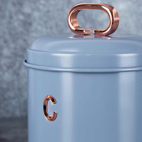 Product image of Bread box with 3pcs canister set. Part of the Moonlight Collection . Features: • Material: carbon steel • Bread box 42,5*23*16 cm • Sugar canister Ø11,5*15-19 cm • Tea canister Ø11,5*15-19 cm • Coffee canister Ø11,5*15-19 cm •.... (Studio view). Official Berlinger Haus product, boosted by Promintra sl.