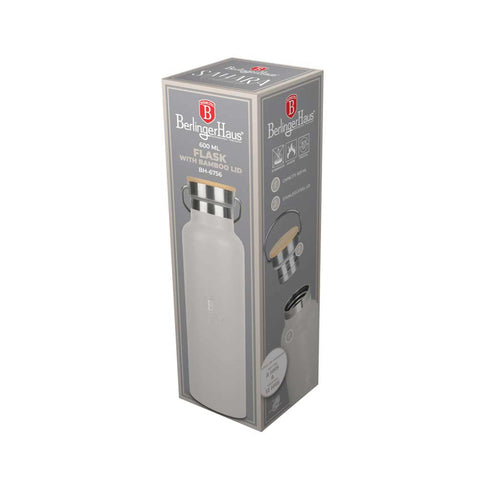 BH/6756, Termo con tapa de bambú 0,6L, Crema Mate, termo con tapa de bambú, termo, botella para beber, almacenamiento de alimentos