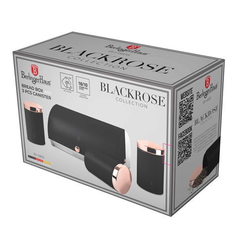 BH/6835, BH/6731, Panera con juego de 3 recipientes, negro, oro rosa, panera con juego de recipientes, juego de recipientes, recipientes de cocina, contenedores de almacenamiento, panera, panera, Berlinger Haus, Promintra, caja de regalo, conceptual, estilo de vida
