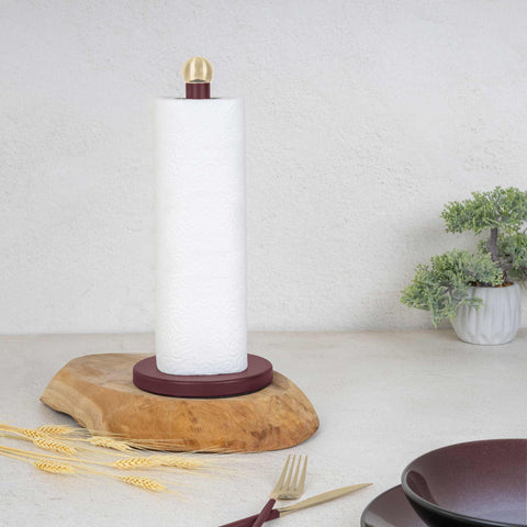 Product image of Kitchen roll holder. Part of the Leonardo Collection . Features: • Material: stainless steel with matt black coating • Size: 15*34 cm • Color: matt bordeaux. (Studio view). Official Berlinger Haus product, boosted by Promintra sl.