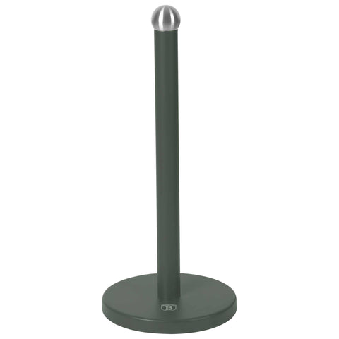 Product image of Kitchen roll holder. Part of the Matte Green Collection . Features: • Material: stainless steel with matt black coating • Size: 15*34 cm • Color: matt green. (Studio view). Official Berlinger Haus product, boosted by Promintra sl.