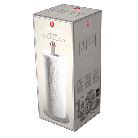 Imatge del producte del porta-rotlles de cuina. Part de la col·lecció Taupe. Característiques: • Material: acer inoxidable amb recobriment negre mat • Mida: 15*34 cm • Color: taupe mat. (Vista d'estudi). Producte oficial de Berlinger, impulsat per Promintra sl.