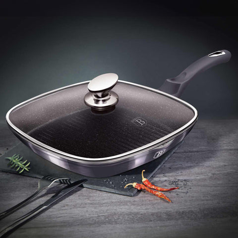 BH/6909, Sartén grill con tapa 28 cm, gris oscuro, sartén grill 28 cm con tapa, sartén, sartén, sartén grill, sartén grill con tapa, batería de cocina, cocinar,Berlinger Haus, Promintra